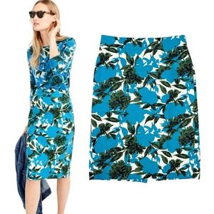 J. Crew Factory Blue & Green Floral Pencil Skirt